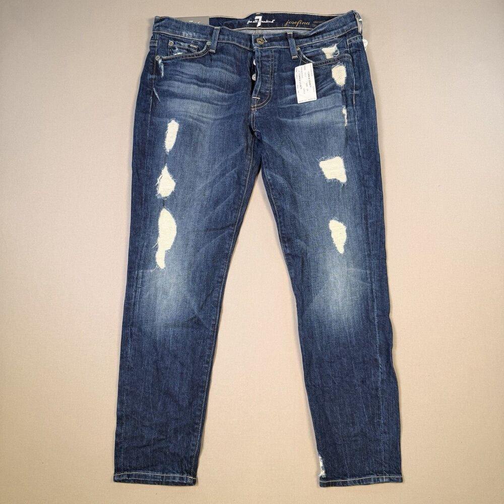 NWT 7 For All Mankind Jeans 28 Women’s Blue Josefina Skinny Boyfriend Button Fly
